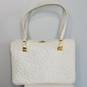 Morris Moskowitz White Ostrich Leather Bag